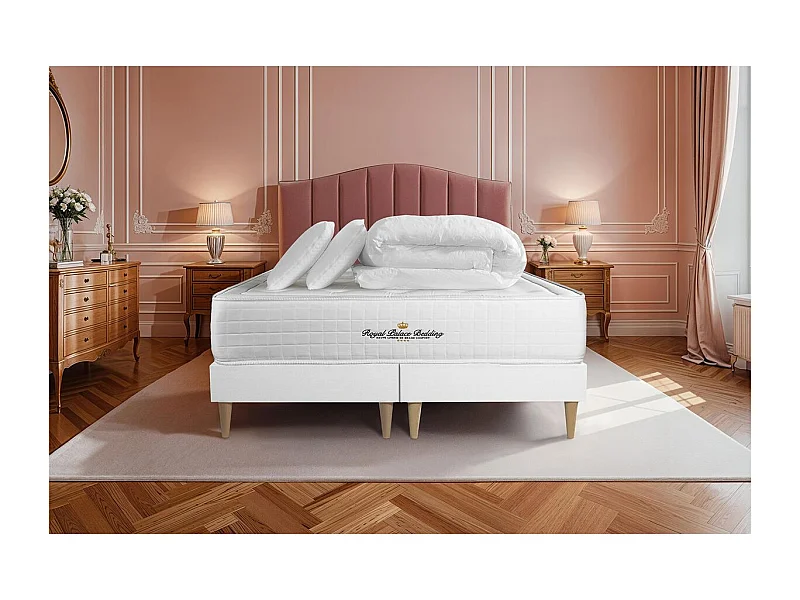 Pack matelas à mémoire de forme maxi épaisseur Buckingham 160x200cm + double sommier 80x200 cm + 2 oreillers + 1 couette