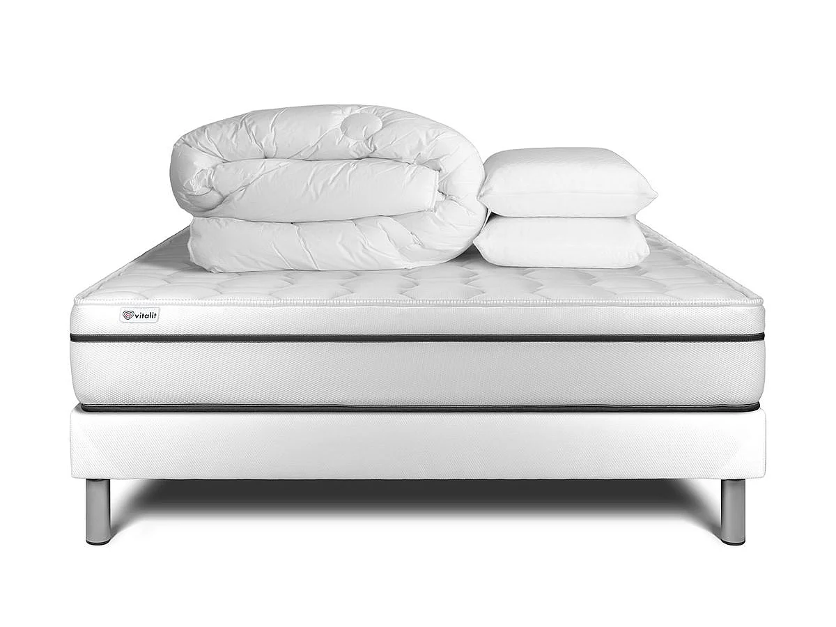Compleet bedpakket - Matras 140x190 cm + Boxspring met lattenbodem (in kit) + 2 kussens + Dekbed - Vital Spa