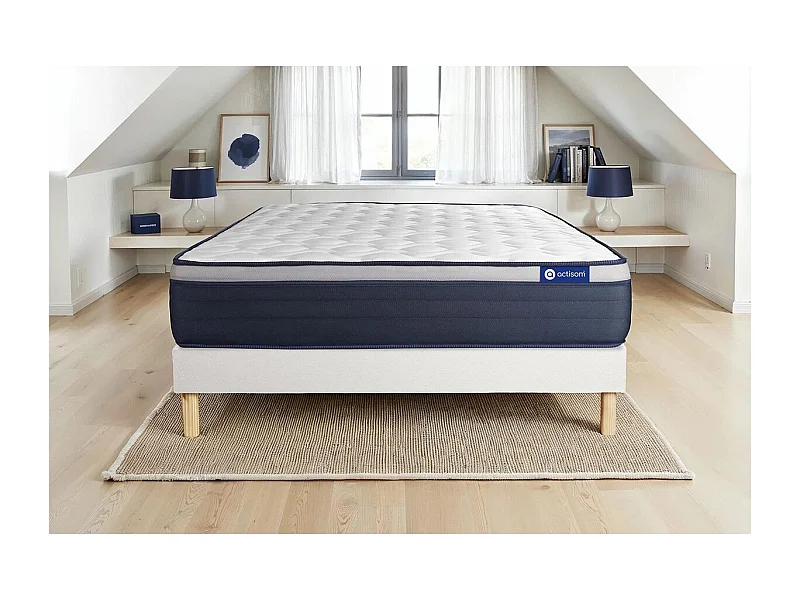 Ensemble matelas Ressorts ensachés+Mémoire de forme ACTIFLEX MAX 180x200 cm Maxi épaisseur 7zones confort + sommier KIT blanc