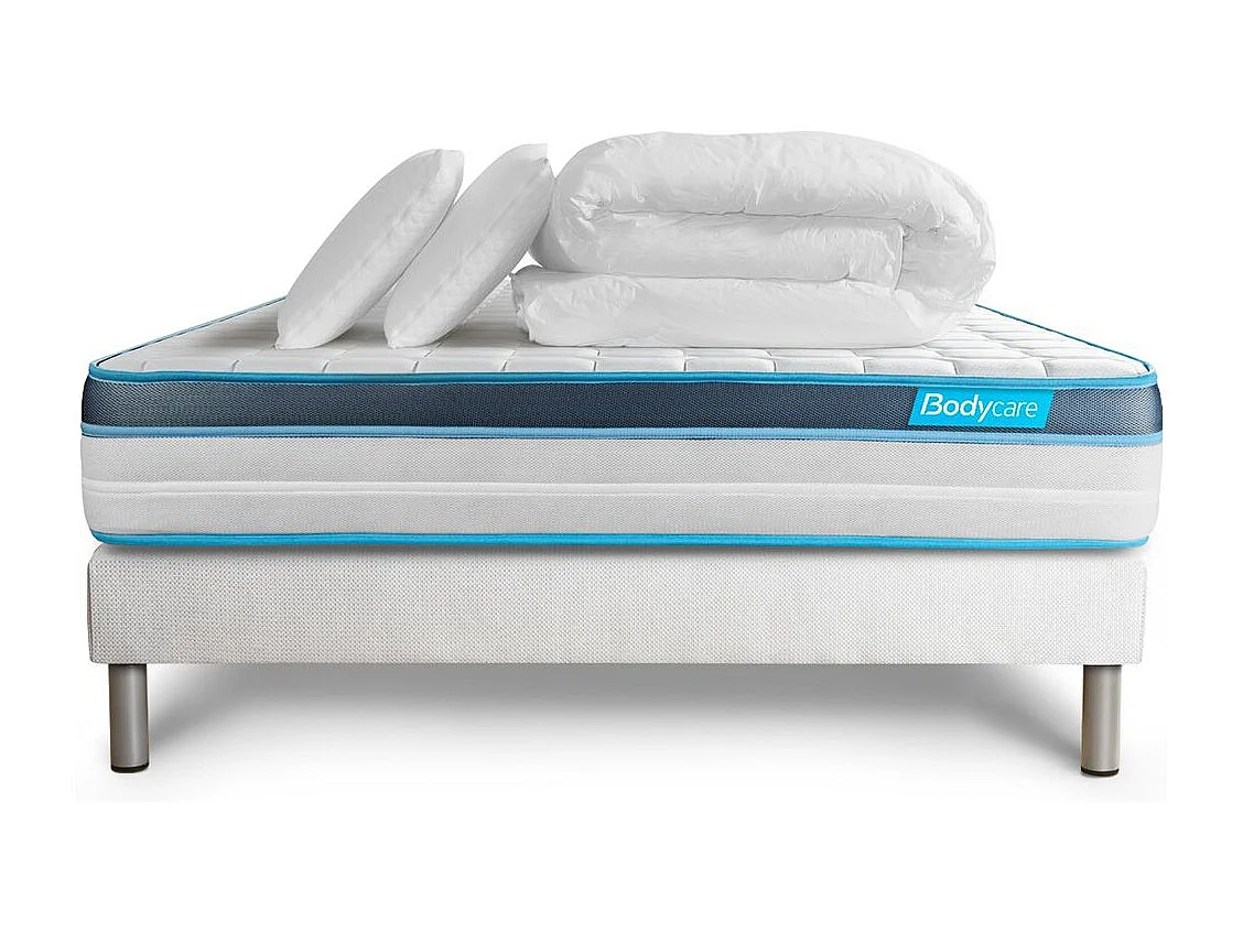 Pack 180x200 matelas BodyFit + sommier kit blanc + Couette 260x240cm + 2 oreillers 60x40cm