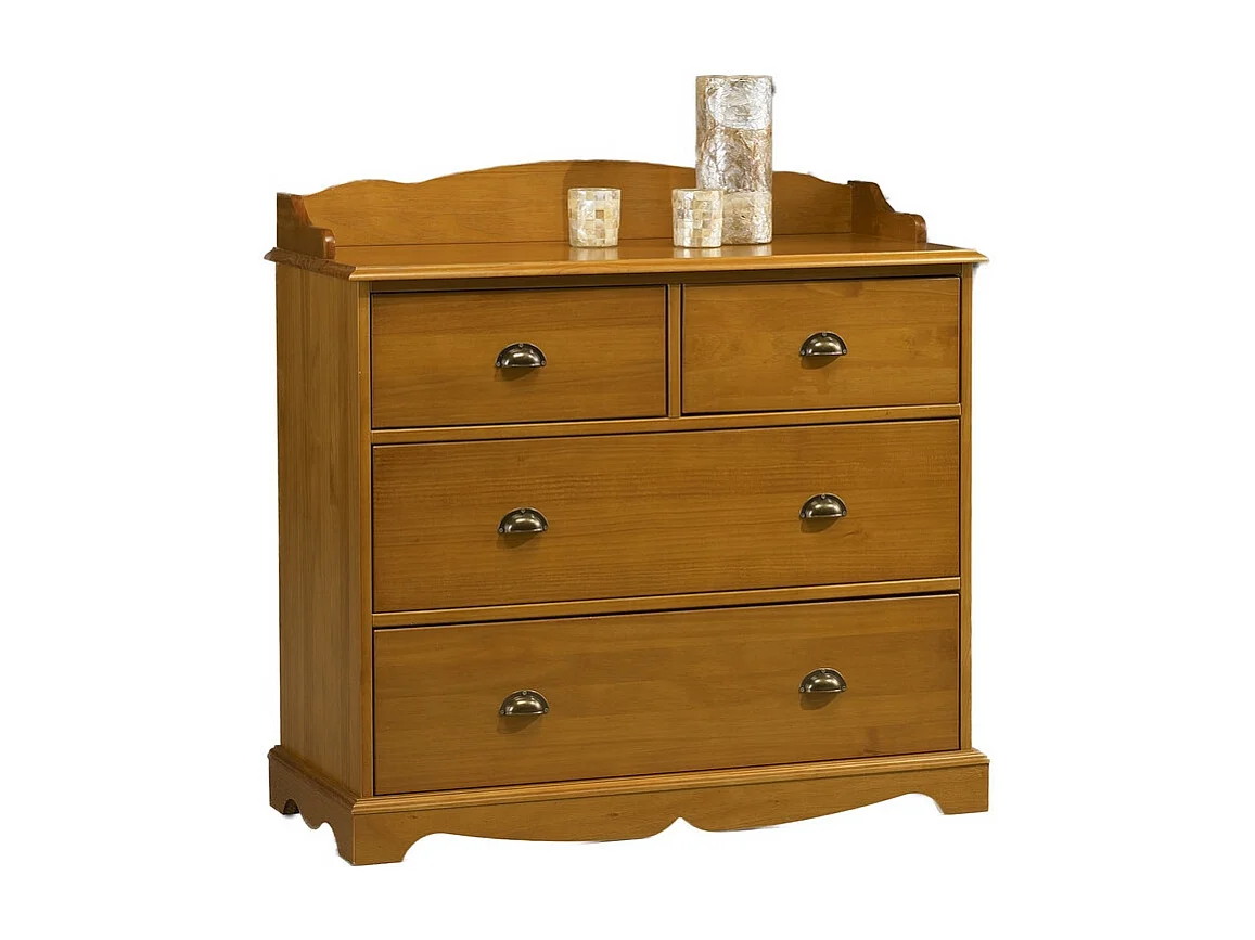 Commode 4 Tiroirs Pin Miel Style Anglais avec Crédence L 96 H 91.6 P 42 cm