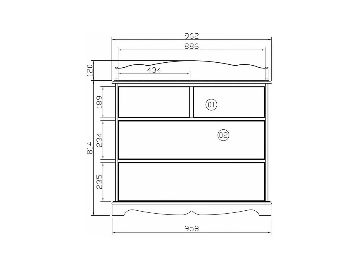 Commode 4 Tiroirs Pin Miel Style Anglais avec Crédence L 96 H 91.6 P 42 cm