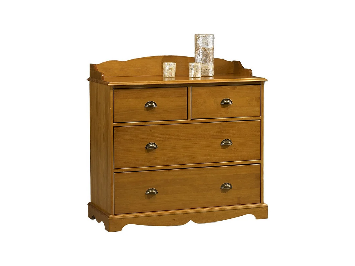 Commode 4 Tiroirs Pin Miel Style Anglais avec Crédence L 96 H 91.6 P 42 cm