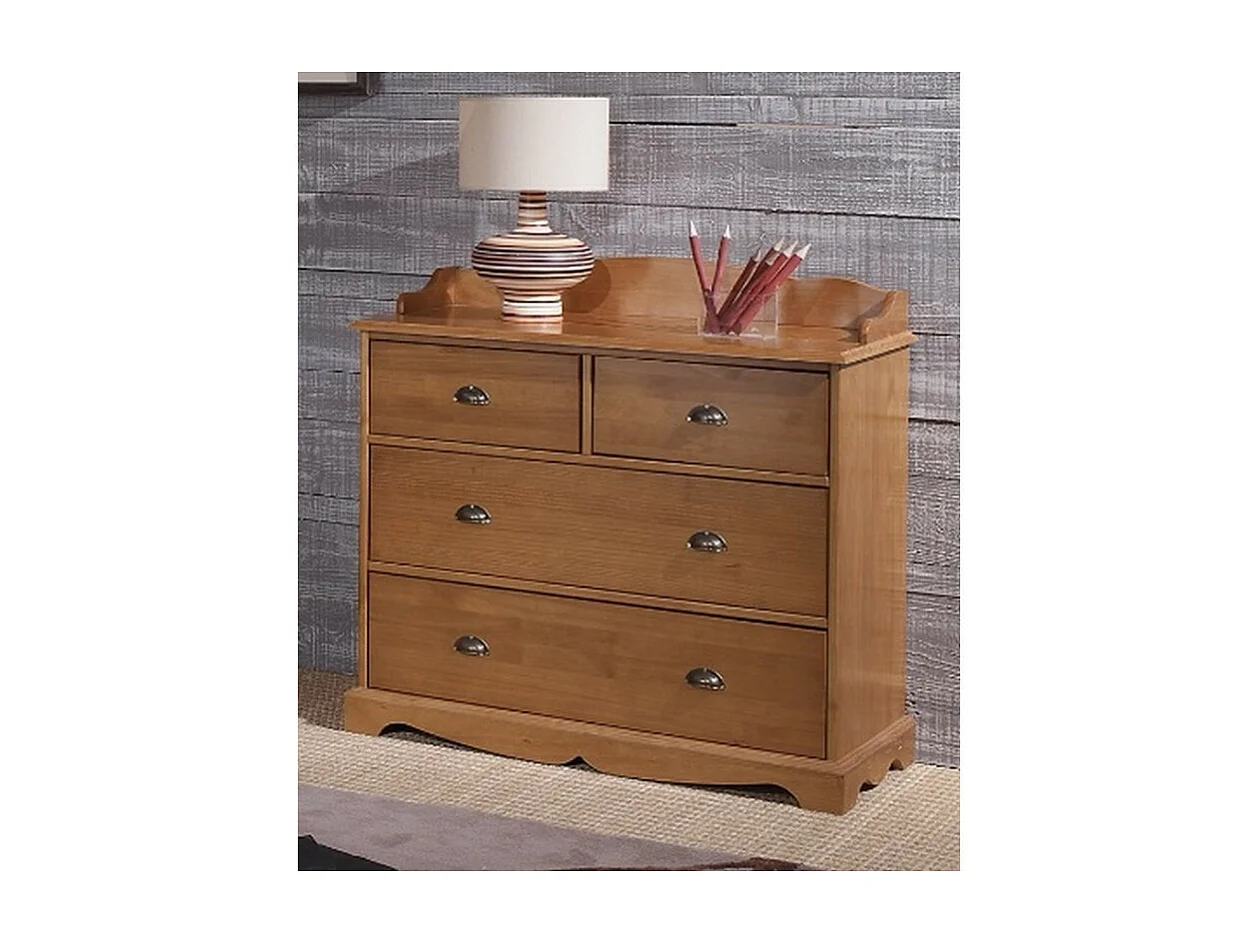 Commode 4 Tiroirs Pin Miel Style Anglais avec Crédence L 96 H 91.6 P 42 cm