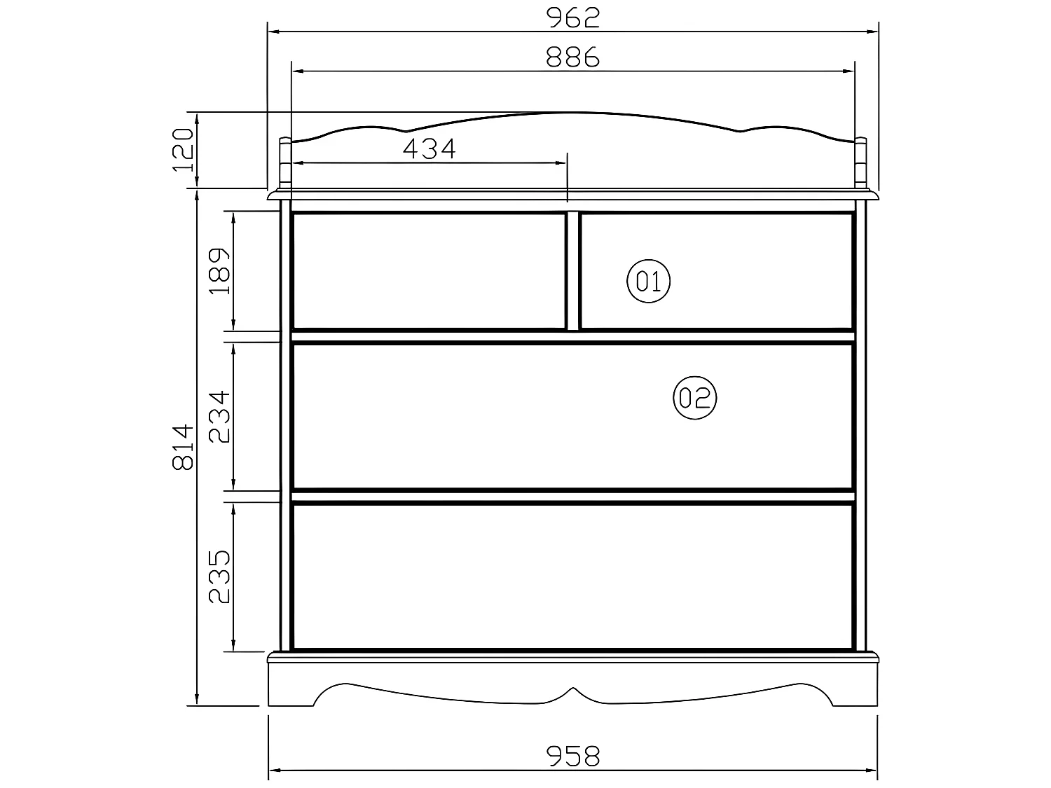 Commode 4 Tiroirs Blanche Crédence
