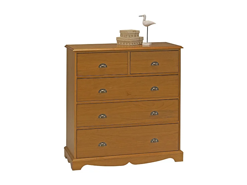 Commode Pin Miel de Style Anglais 5 Tiroirs L 96.2 H 97.4 P 42.5 cm