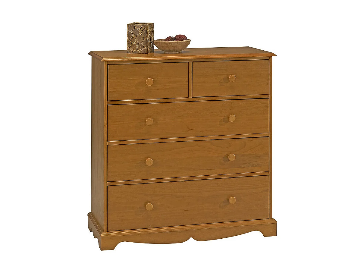 Commode Pin Miel de Style Anglais 5 Tiroirs L 96.2 H 97.4 P 42.5 cm