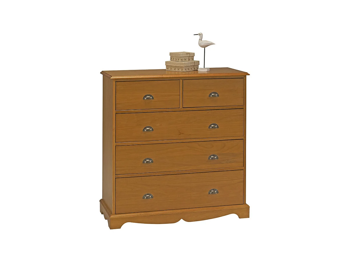 Commode Pin Miel de Style Anglais 5 Tiroirs L 96.2 H 97.4 P 42.5 cm