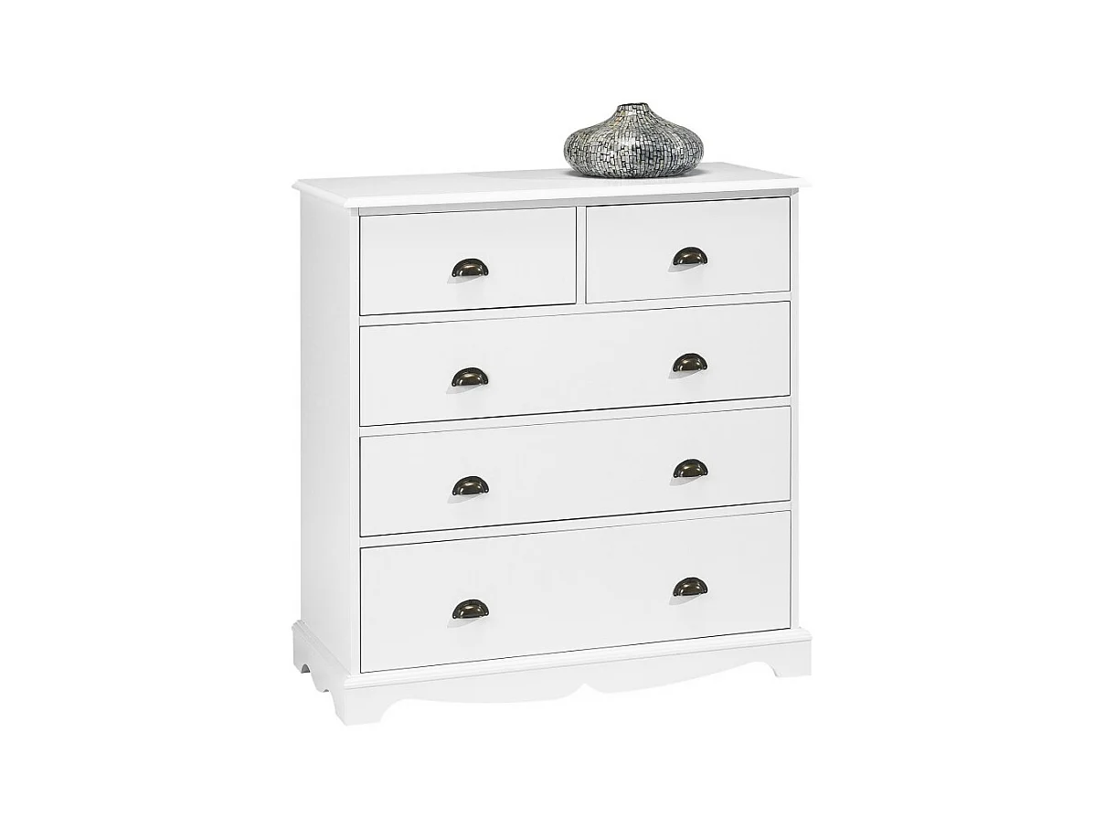 Commode Blanche 5 Tiroirs Style Anglais L 96.2 H 97.4 P 42.5 cm