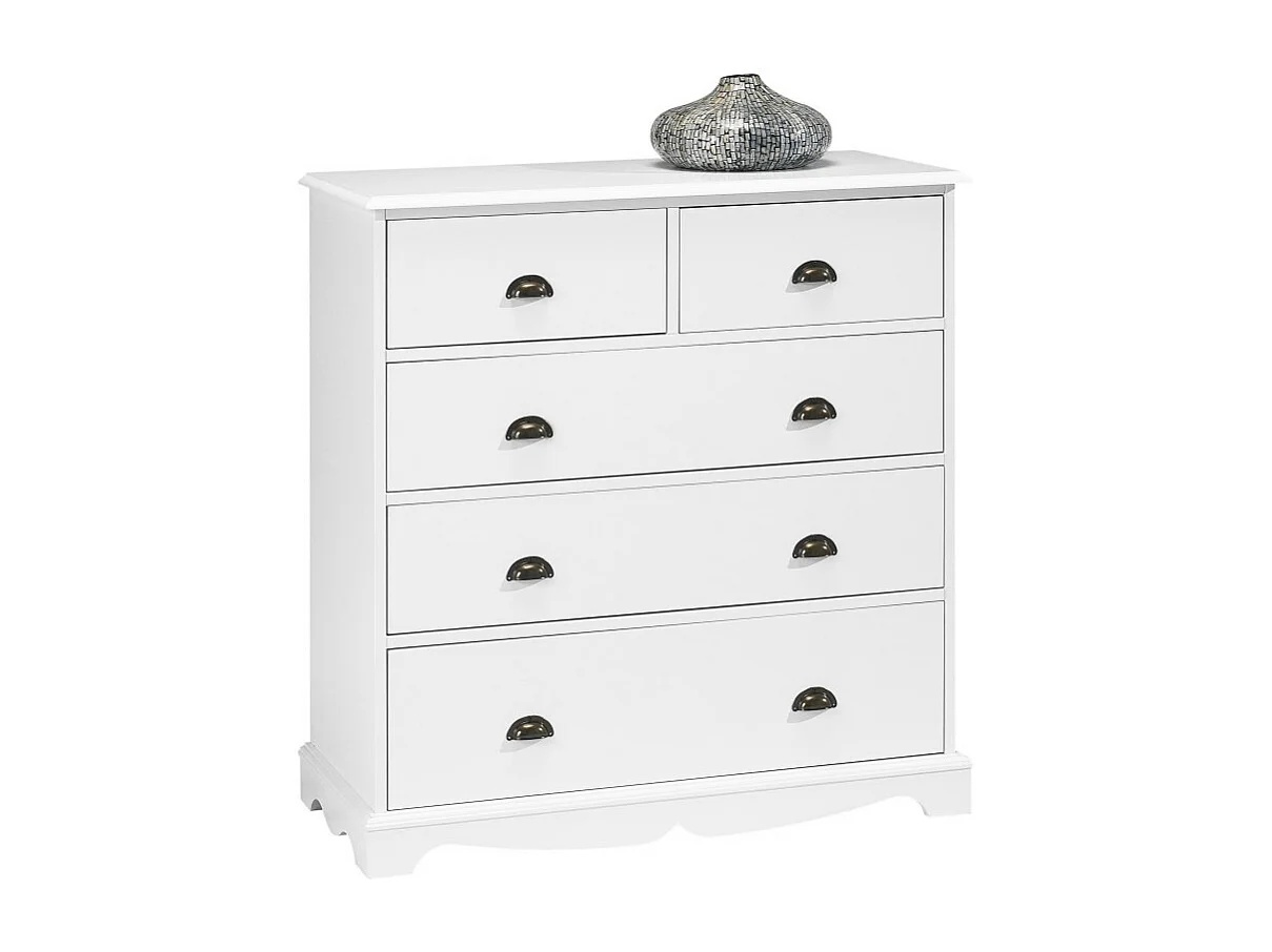 Commode Blanche 5 Tiroirs Style Anglais L 96.2 H 97.4 P 42.5 cm