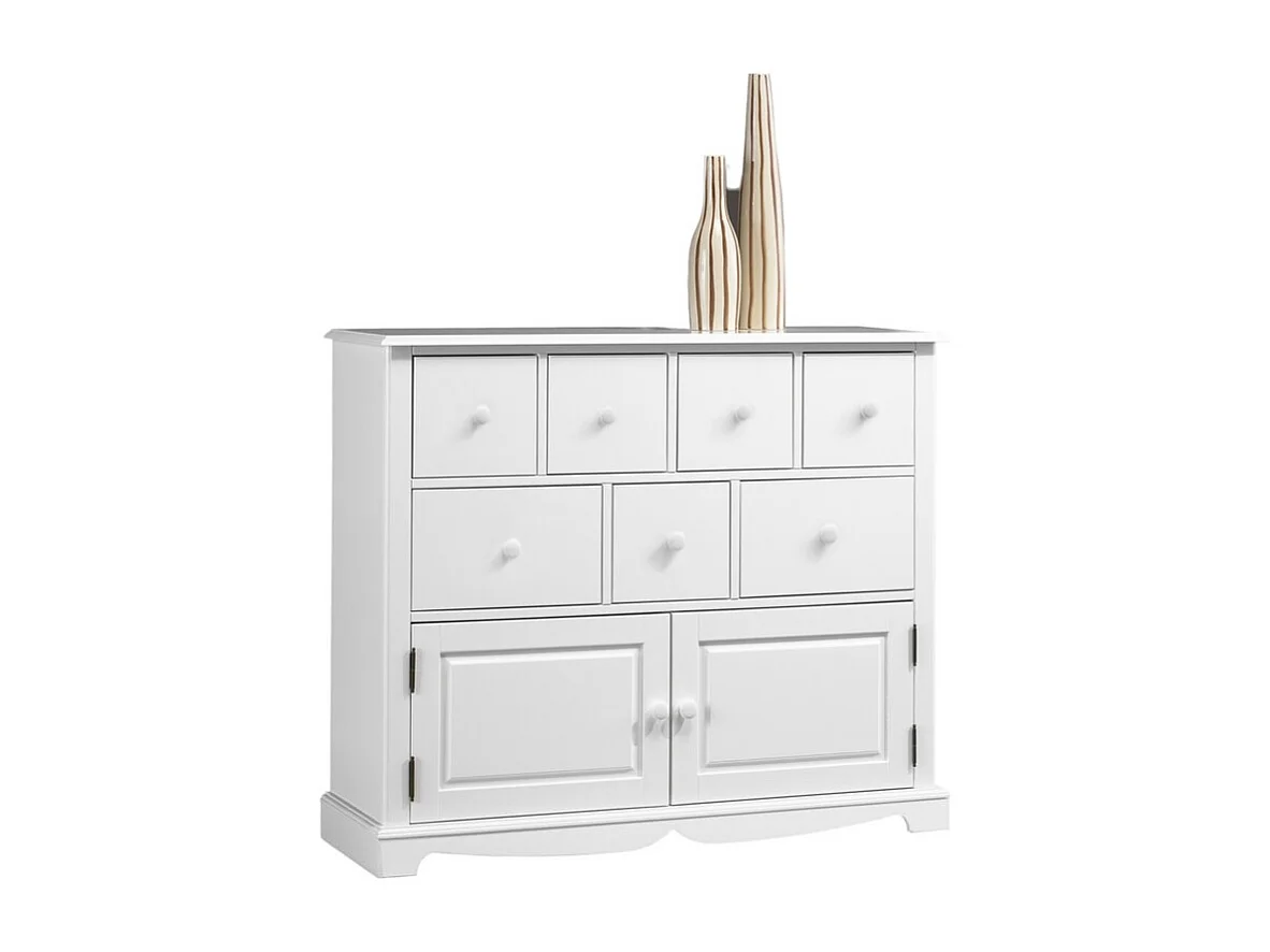 Buffet Commode Blanc 2 Portes 7 Tiroirs Style Anglais L 117 H 97 P 38 cm