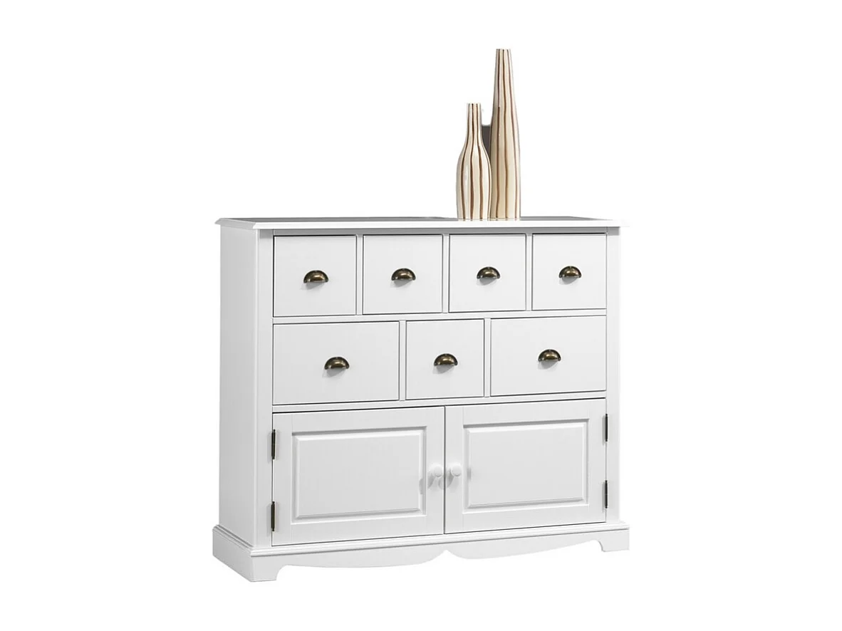 Buffet Commode Blanc 2 Portes 7 Tiroirs Style Anglais L 117 H 97 P 38 cm