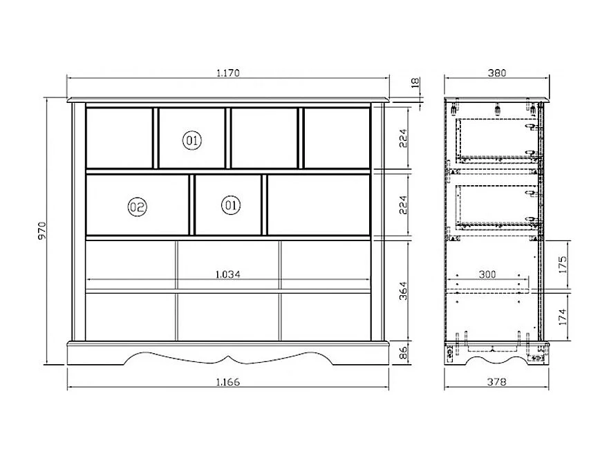 Buffet Commode Blanc 2 Portes 7 Tiroirs Style Anglais L 117 H 97 P 38 cm