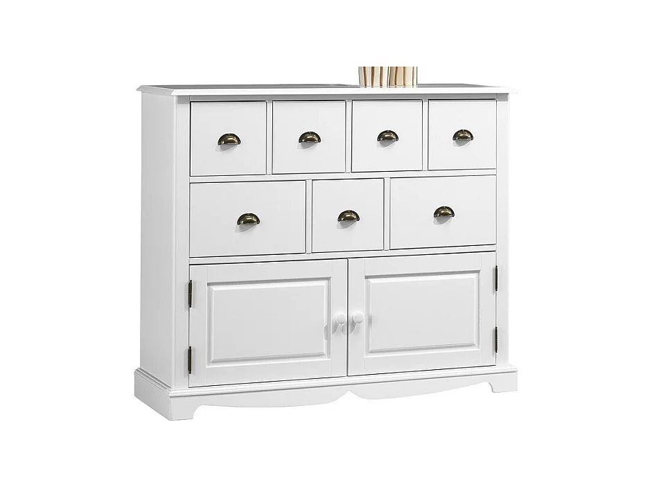 Buffet Commode Blanc 2 Portes 7 Tiroirs Style Anglais L 117 H 97 P 38 cm