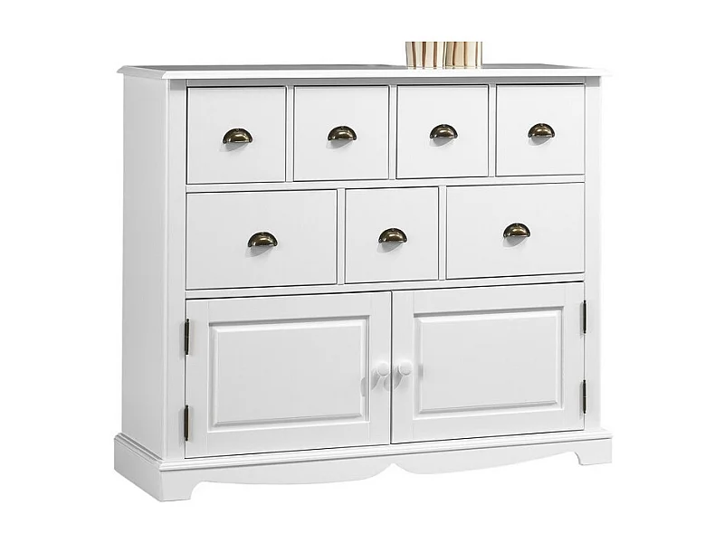 Buffet Commode Blanc 2 Portes 7 Tiroirs Style Anglais L 117 H 97 P 38 cm