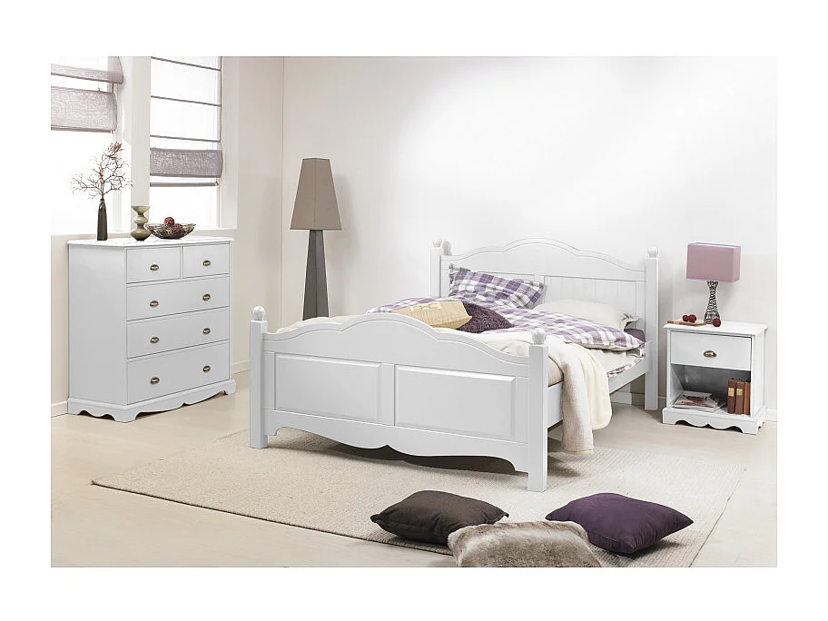 Lit Blanc 2 places Pour Couchage 140 x 190 Style Anglais L 149 H 100 P 198 cm