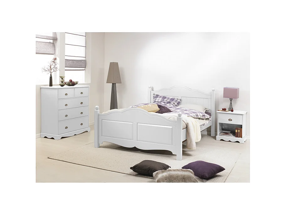 Lit Blanc 2 places Pour Couchage 140 x 190 Style Anglais L 149 H 100 P 198 cm