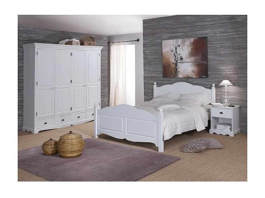 Lit Blanc 2 places Pour Couchage 140 x 190 Style Anglais L 149 H 100 P 198 cm