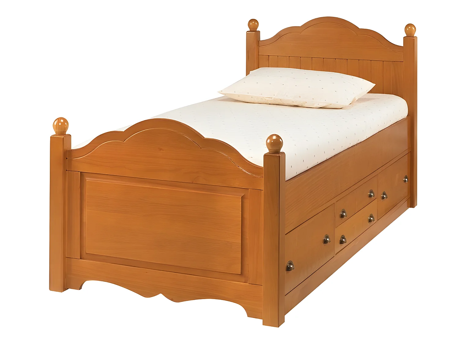 Lit 1 Place 4 Tiroirs Pin Massif Miel