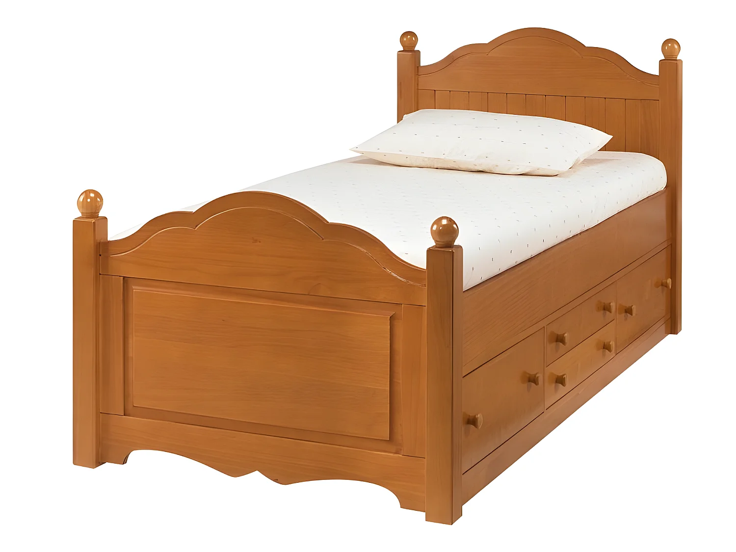 Lit 1 Place 4 Tiroirs Pin Massif Miel