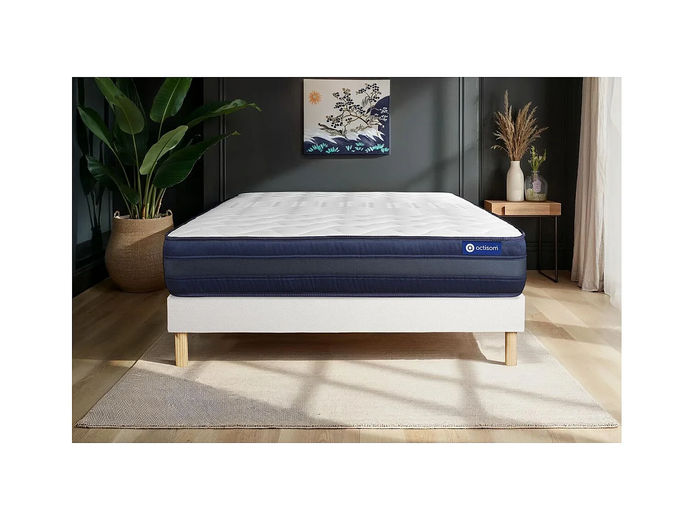 Ensemble matelas ACTILATEX TECH 140x190 Mémoire de forme Maxi épaisseur 5zones de confort + sommier KIT blanc