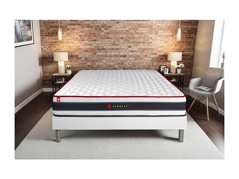 Ensemble 140x190 matelas ENERGY ressorts ensachés et mémoire de forme + sommier kit blanc
