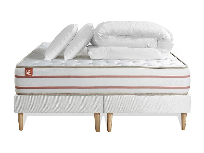 Pack prêt à dormir matelas LE DOUX 180x200cm Mémoire de forme - Ep. 24cm + double sommiers Blanc + 2 oreillers +couette