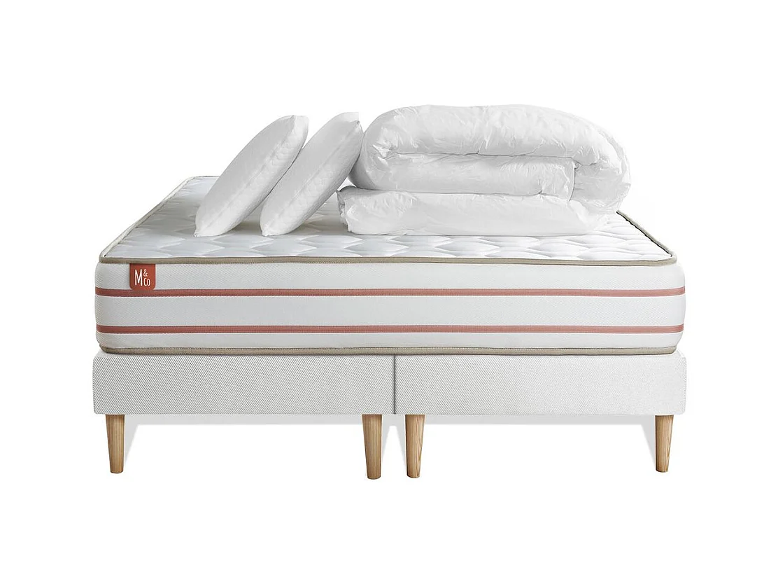 Pack prêt à dormir matelas LE DOUX 180x200cm Mémoire de forme - Ep. 24cm + double sommiers Blanc + 2 oreillers +couette
