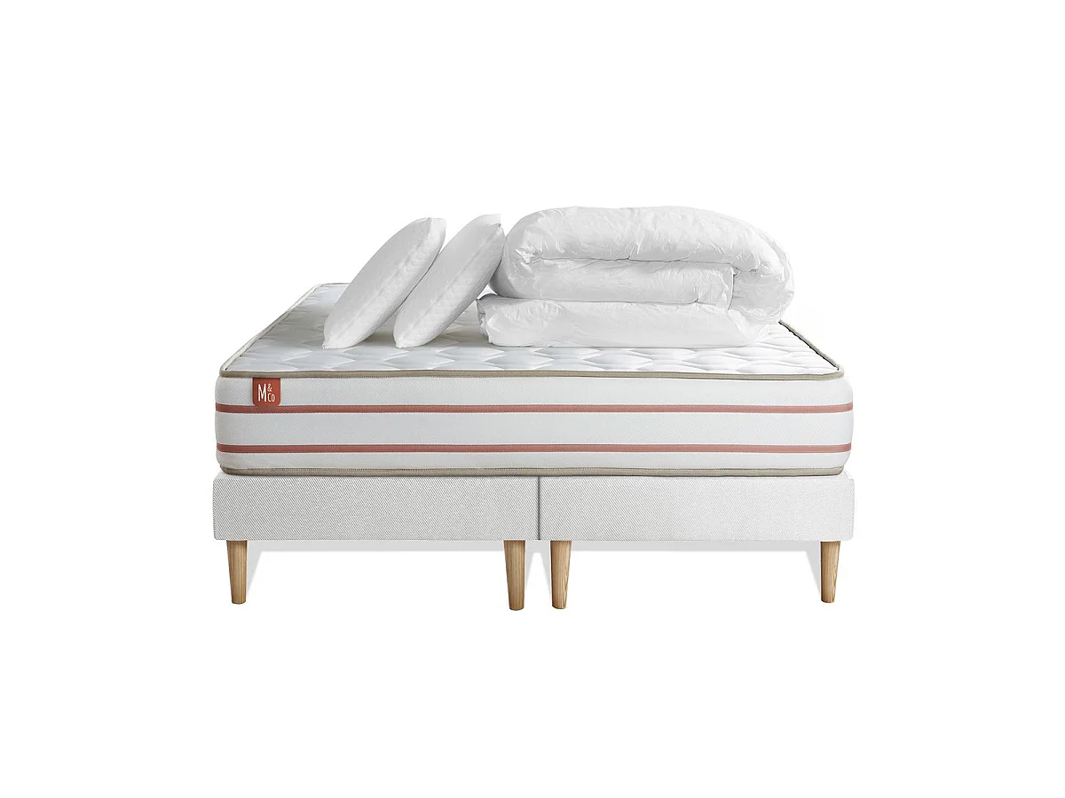 Pack prêt à dormir matelas LE DOUX 180x200cm Mémoire de forme - Ep. 24cm + double sommiers Blanc + 2 oreillers +couette