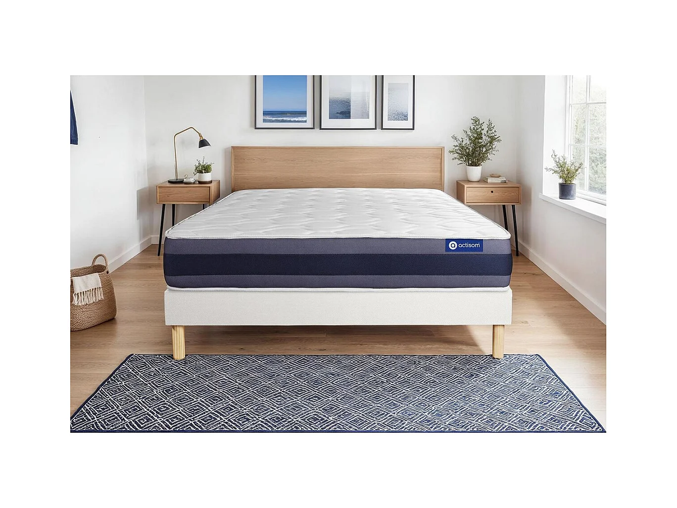 Ensemble matelas Ressorts ensachés+Mémoire de forme ACTIFLEX MORPHO 200x200 Maxi épaisseur 5zones confort + sommier KIT blanc
