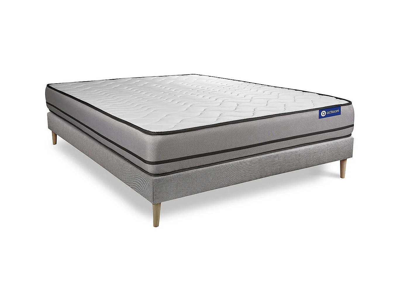 Ensemble matelas ACTIMEMO 200x200cm 2 faces à MÉMOIRE DE FORME 3zones de confort + sommier KIT gri