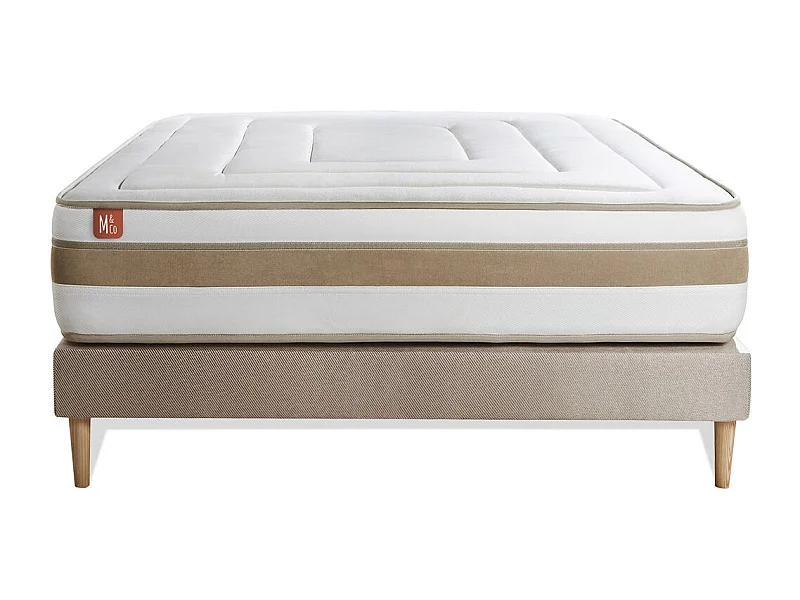 Ensemble LE RAFFINÉ 200x200cm Ressorts ensachés + Mémoire de forme BioVisco - Maxi épaisseur 26cm + sommier kit Beige