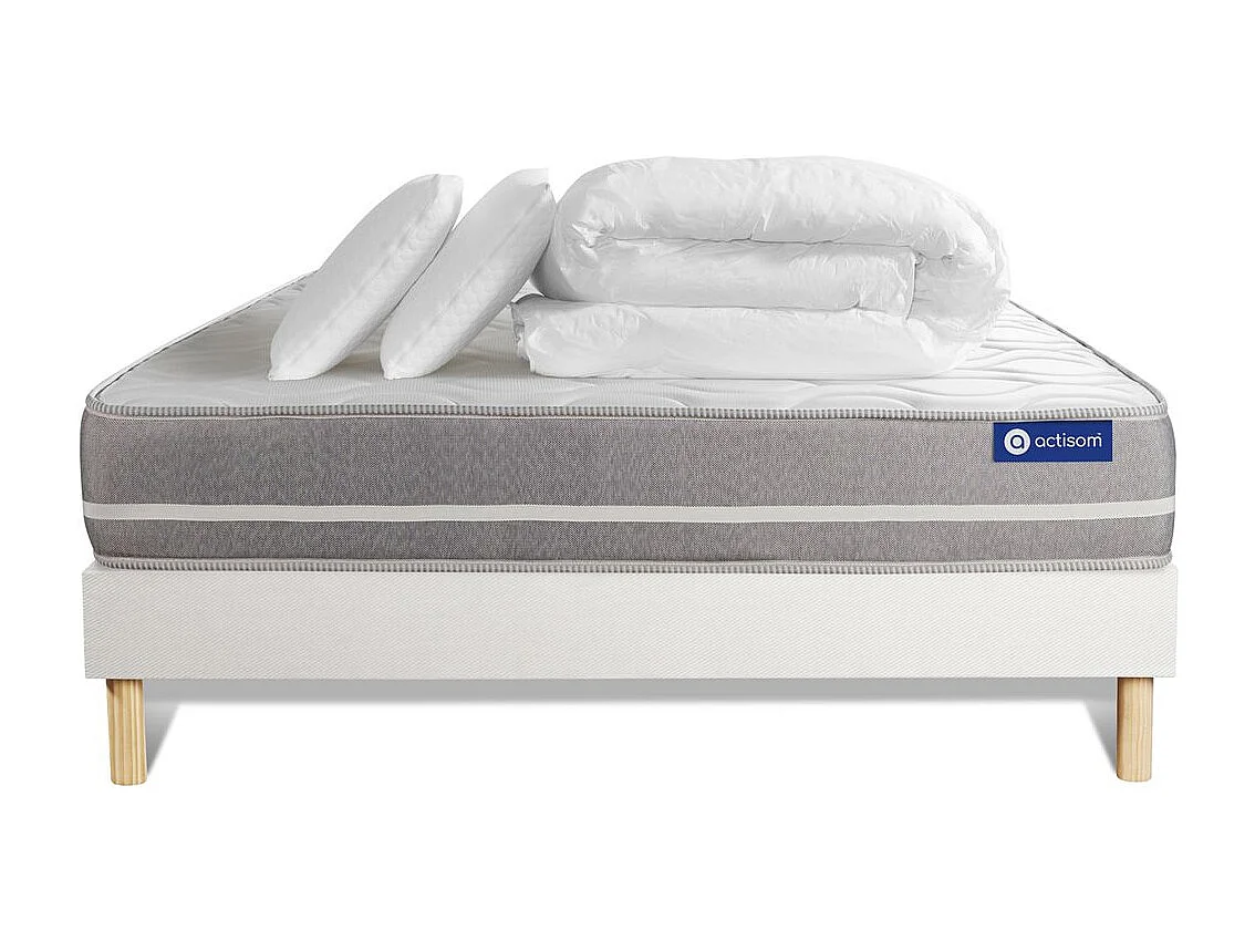 Pack prêt à dormir matelas Mémoire de forme ACTIMEMO TOUCH 180x200 3zones confort + sommier KIT blanc + 2 oreillers + couette