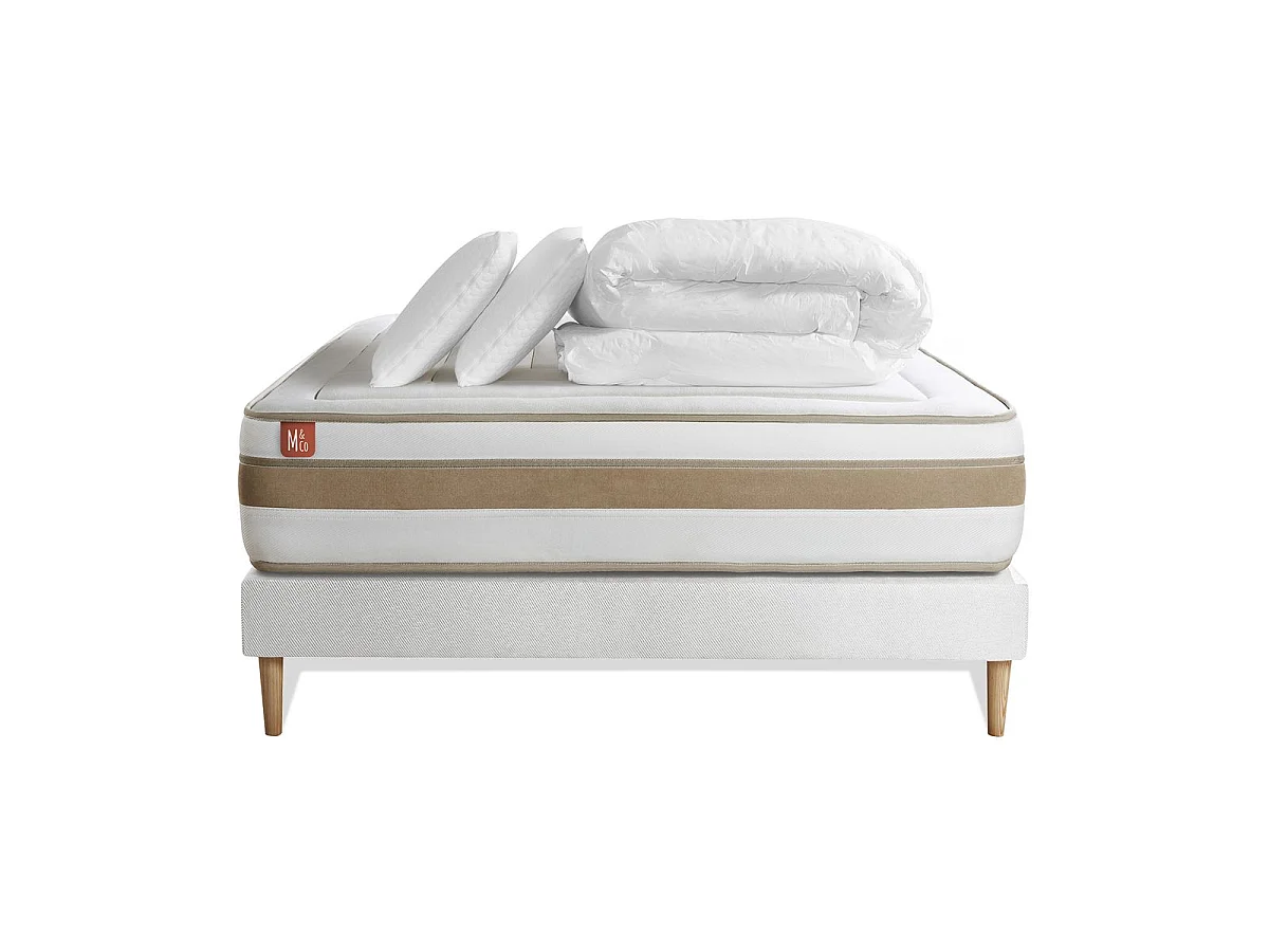 Pack prêt à dormir matelas LE RAFFINÉ 160x200cm Ressorts ensachés + Mémoire de forme BioVisco + sommier kit Blanc