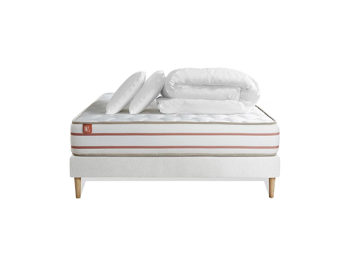 Pack prêt à dormir matelas LE DOUX 200x200cm Mémoire de forme - Ep. 24cm + sommier kit Blanc