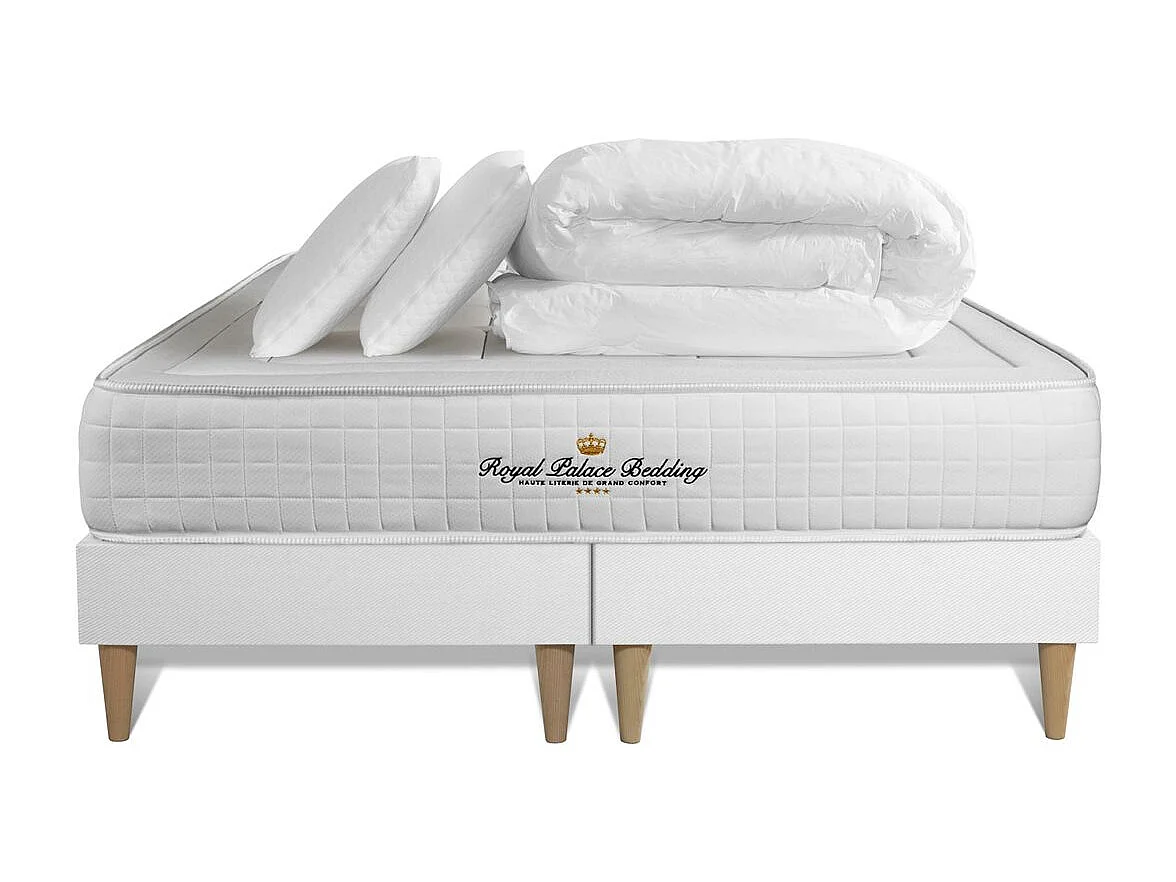 Pack matelas à mémoire de forme maxi épaisseur Balmoral 180x200cm + double sommier 90x200 cm + 2 oreillers + 1 couette