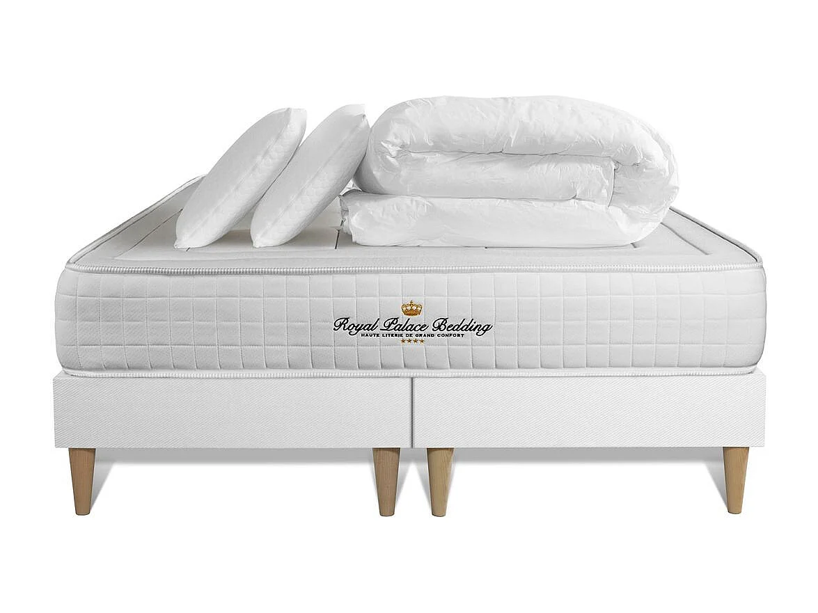Pack matelas à mémoire de forme maxi épaisseur Balmoral 180x200cm + double sommier 90x200 cm + 2 oreillers + 1 couette