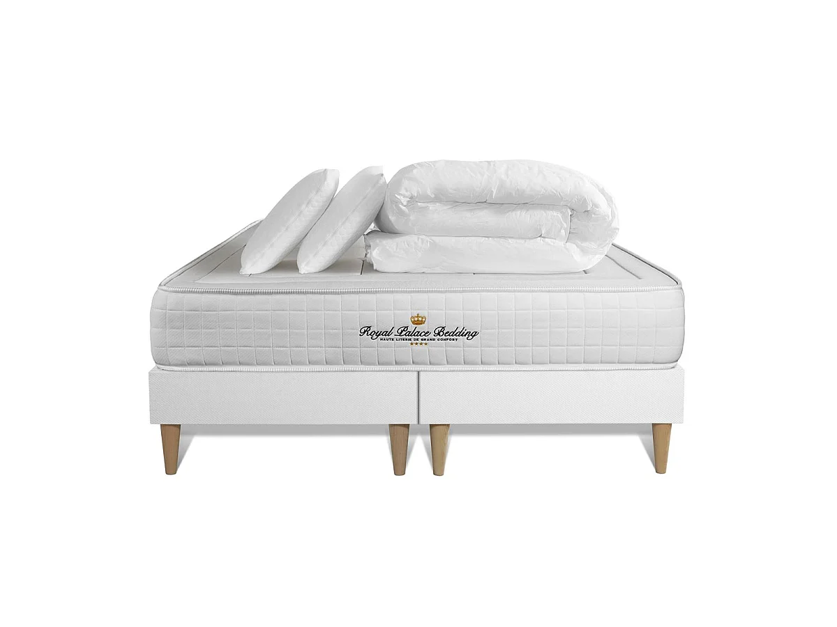 Pack matelas à mémoire de forme maxi épaisseur Balmoral 180x200cm + double sommier 90x200 cm + 2 oreillers + 1 couette