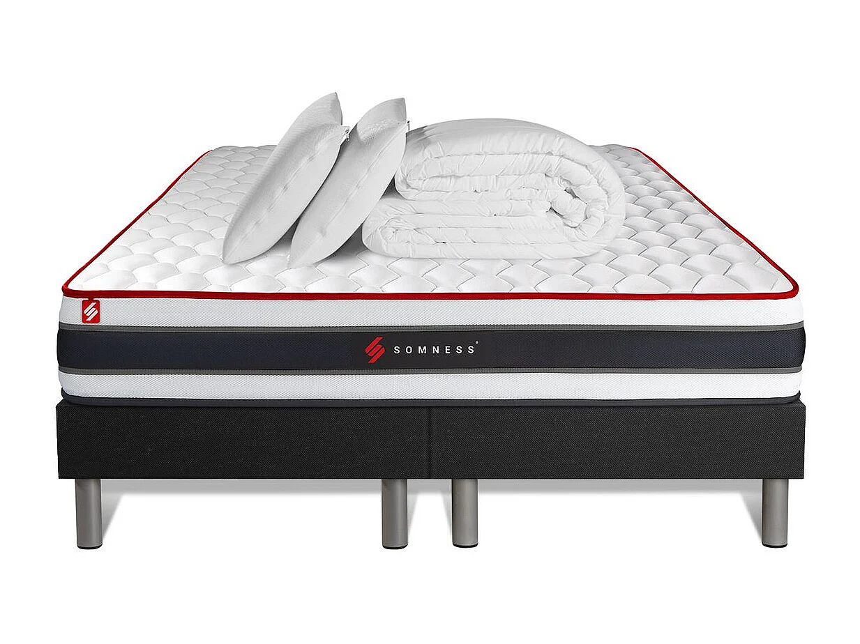 Pack matelas ENERGY 160x200 + double sommiers noir 80x200 + Couette + 2 oreillers
