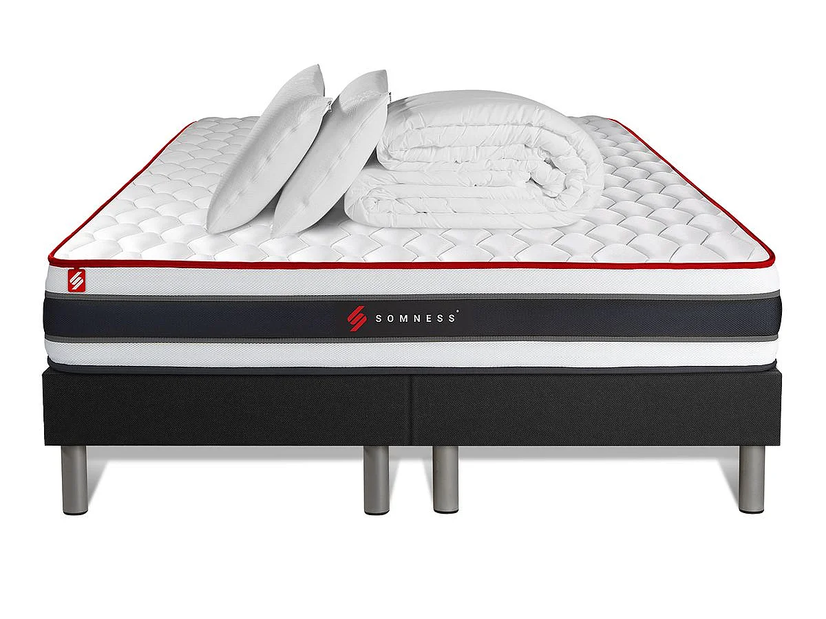 Pack matelas ENERGY 160x200 + double sommiers noir 80x200 + Couette + 2 oreillers