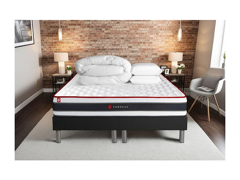Pack matelas ENERGY 160x200 + double sommiers noir 80x200 + Couette + 2 oreillers