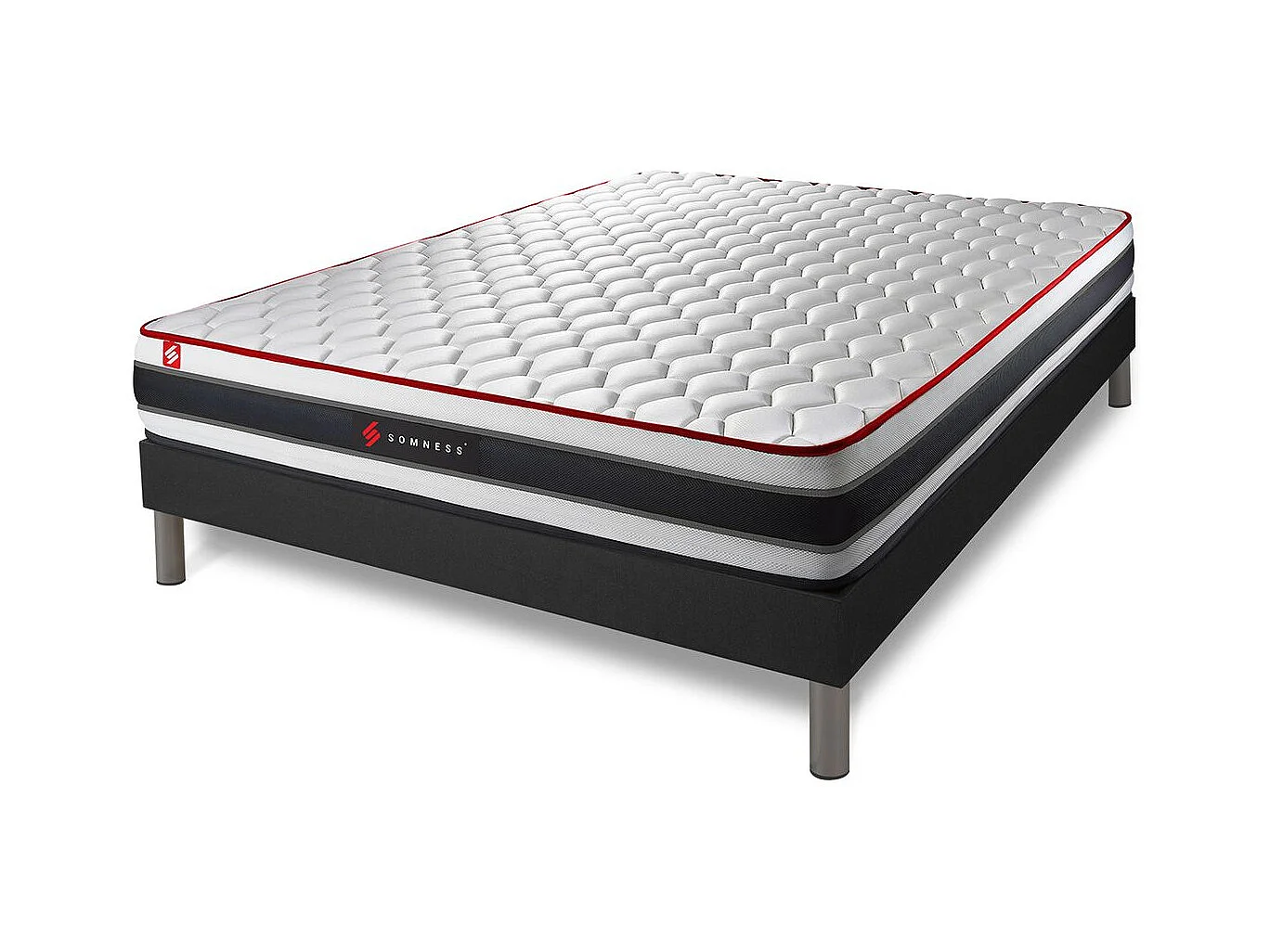 Pack prêt à dormir 180x200 matelas ENERGY ressorts ensachés et mémoire de forme + sommier kit noir + Couette + 2 oreillers