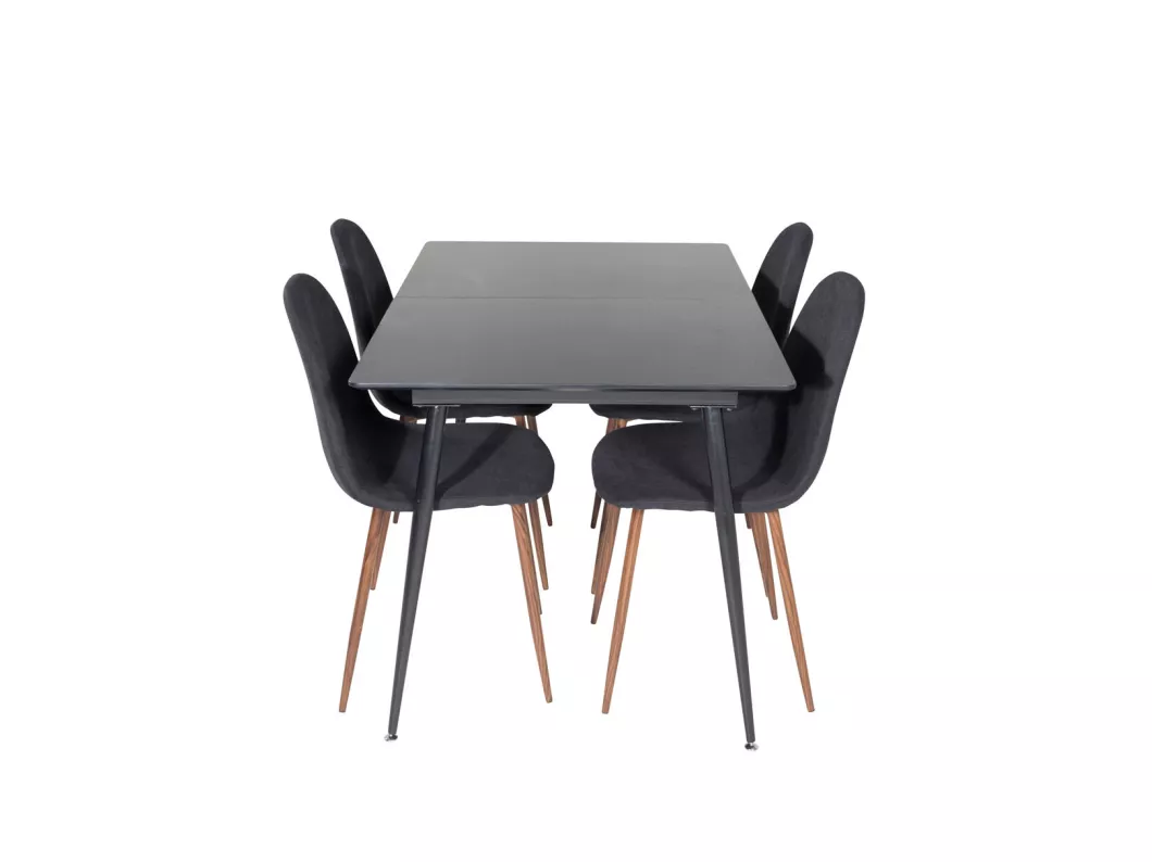 Kauf Unique SilarBLExt Essgruppe Esstisch Ausziehbarer Tisch Länge cm 120 / 160 schwarz und 4 Polar Esszimmerstühle schwarz