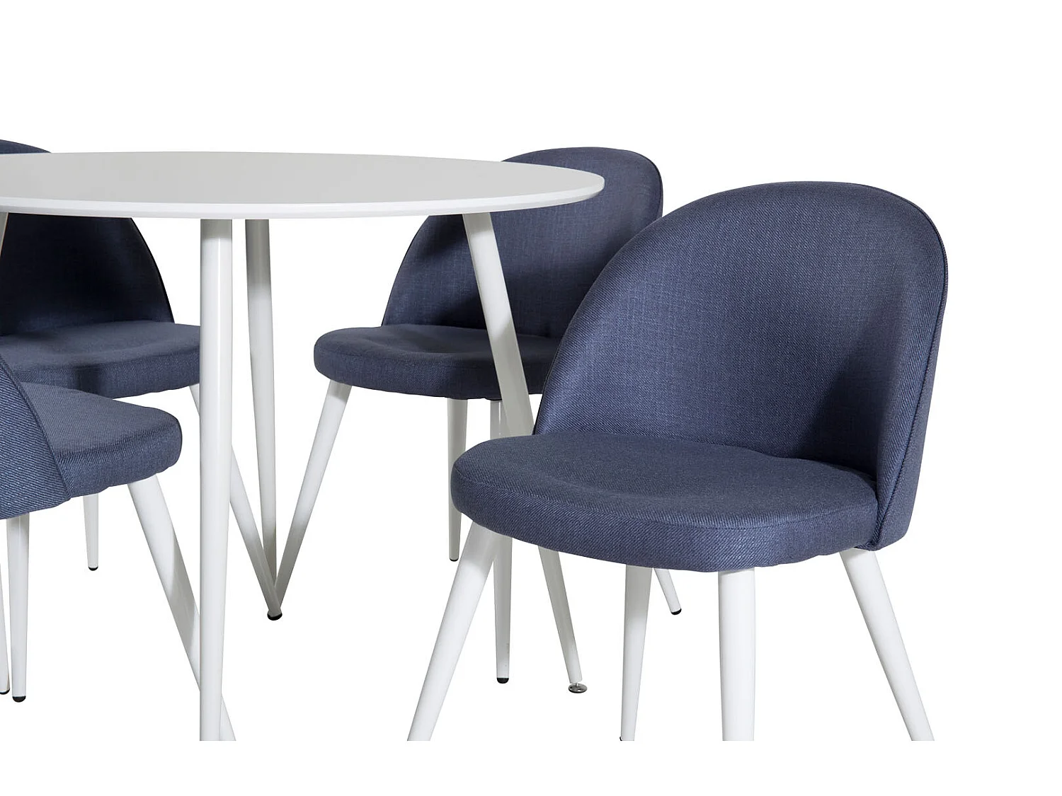 PlazaWHWH100 ensemble table, table blanc et 4 Velvet chaises bleu.