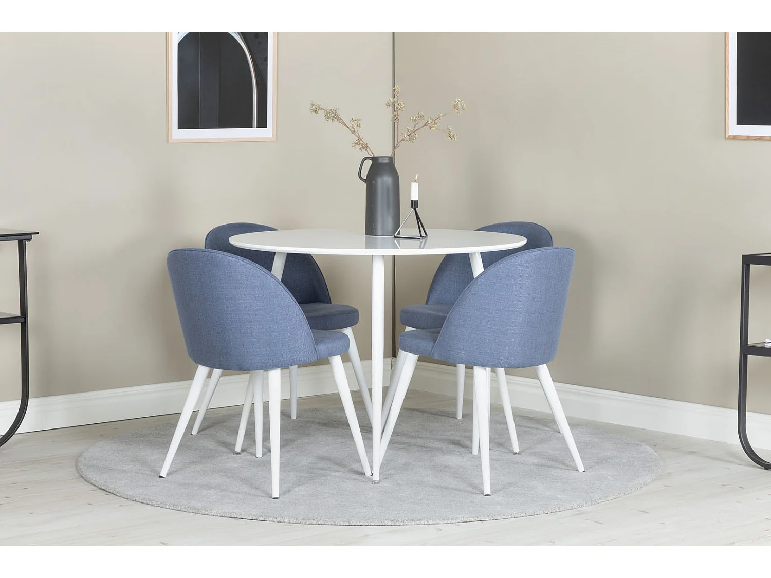 PlazaWHWH100 ensemble table, table blanc et 4 Velvet chaises bleu.