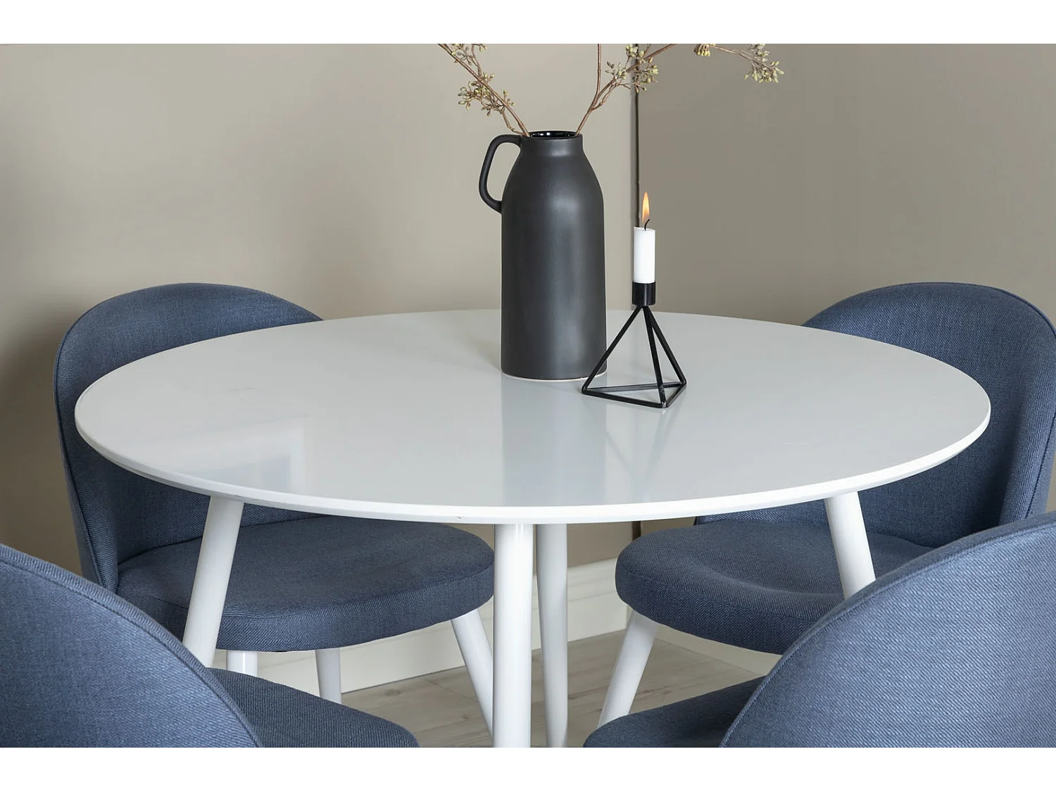 PlazaWHWH100 ensemble table, table blanc et 4 Velvet chaises bleu.