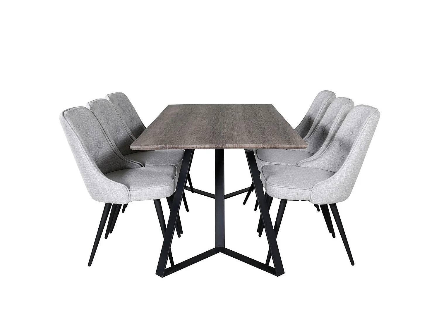 MarinaGRBL ensemble table, table El bois décor gris et 6 Velvet Deluxe chaises grisclair, noir.