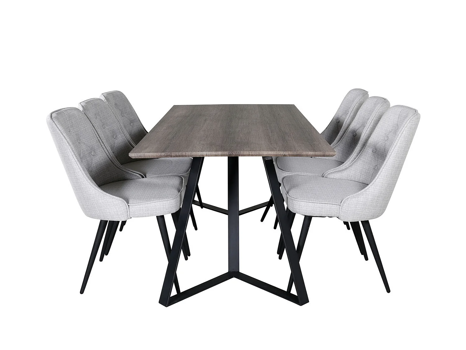 MarinaGRBL ensemble table, table El bois décor gris et 6 Velvet Deluxe chaises grisclair, noir.