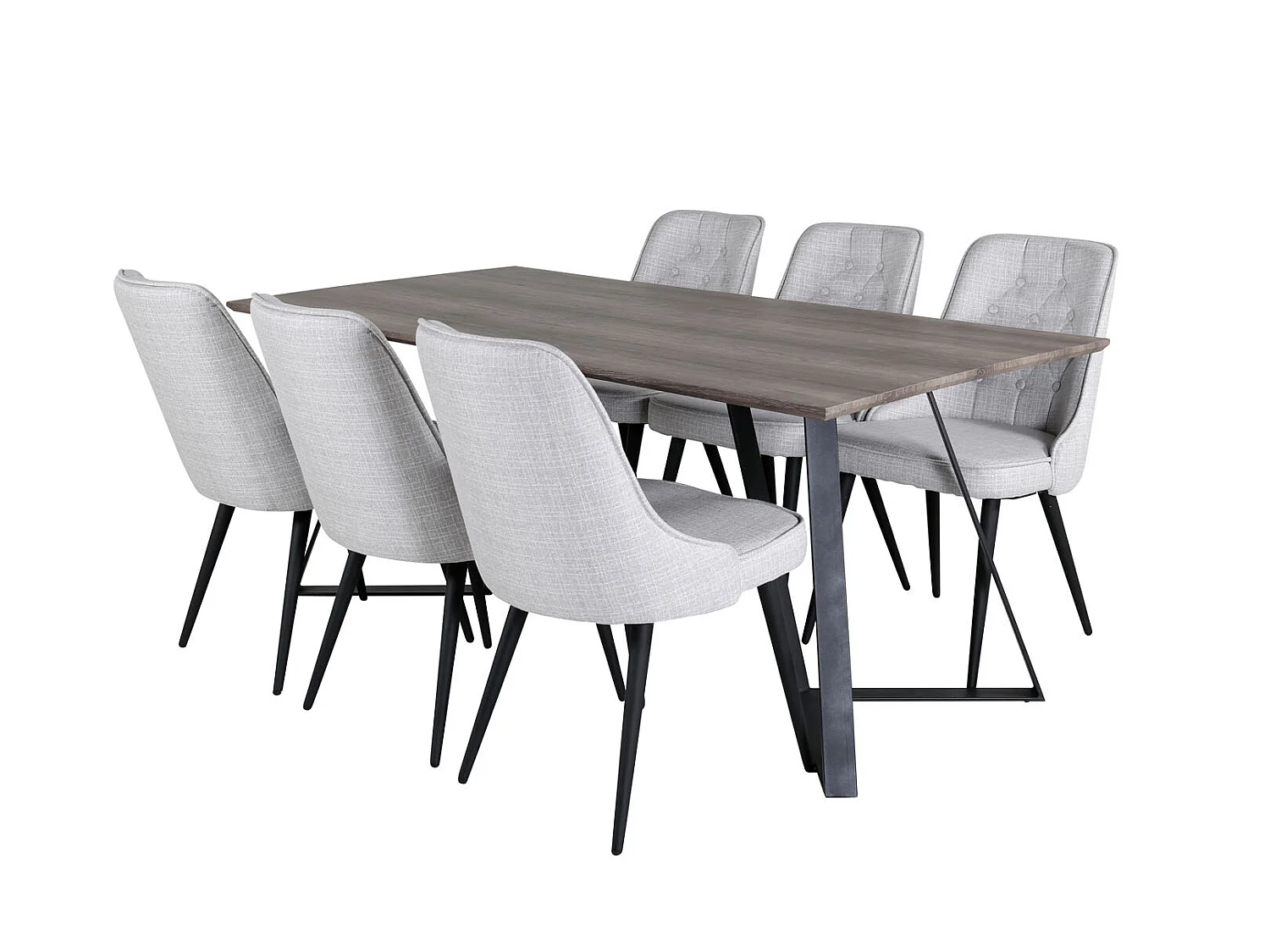 MarinaGRBL ensemble table, table El bois décor gris et 6 Velvet Deluxe chaises grisclair, noir.