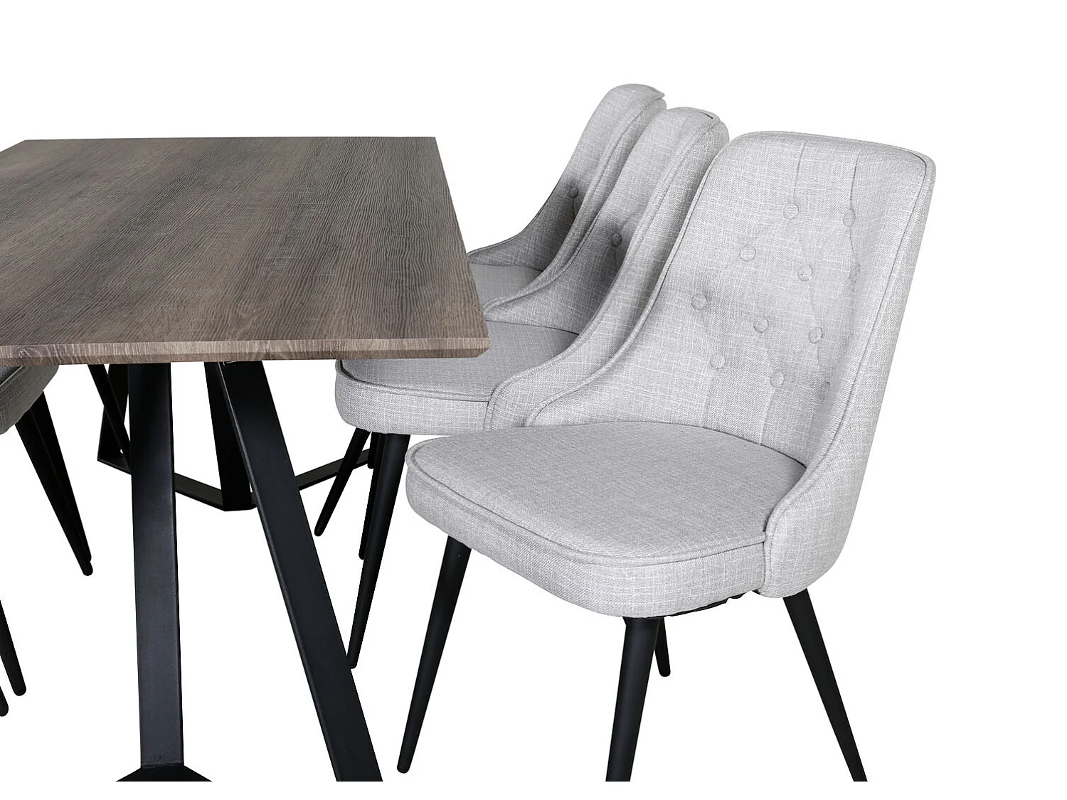 MarinaGRBL ensemble table, table El bois décor gris et 6 Velvet Deluxe chaises grisclair, noir.